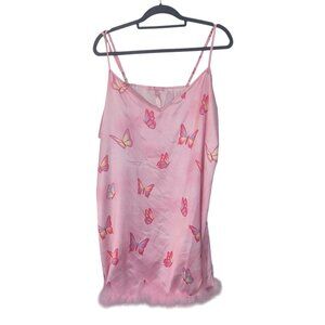 Sugar Thrillz Pink Butterfly Slip Pajamas with Fur Detail Size 3x
